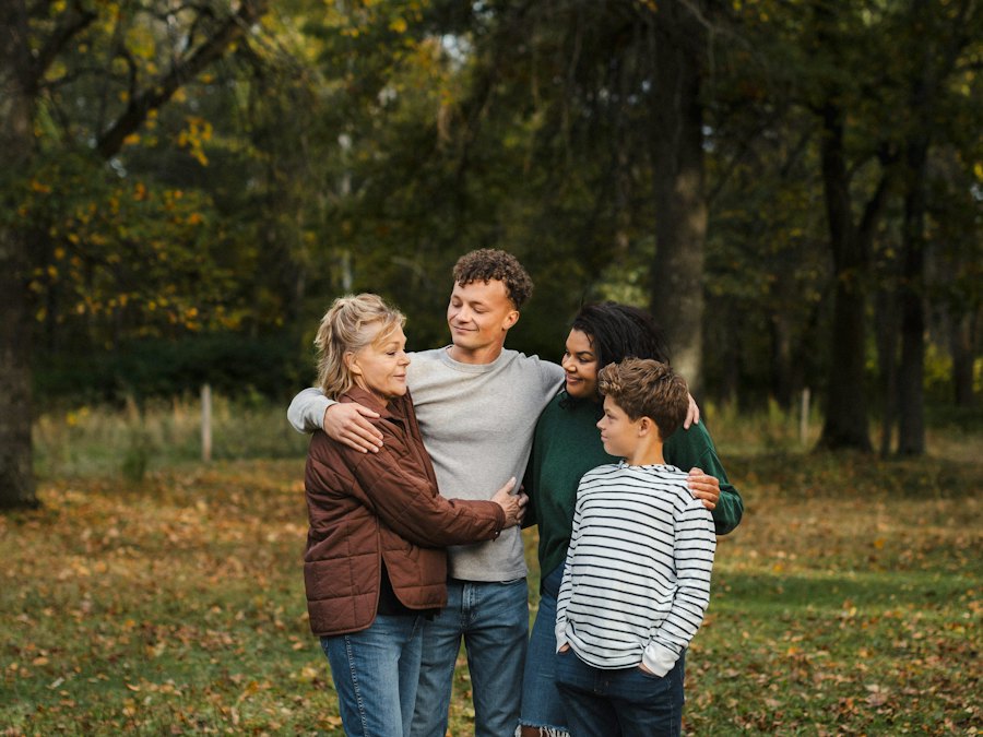 Three generations of a family outdoors